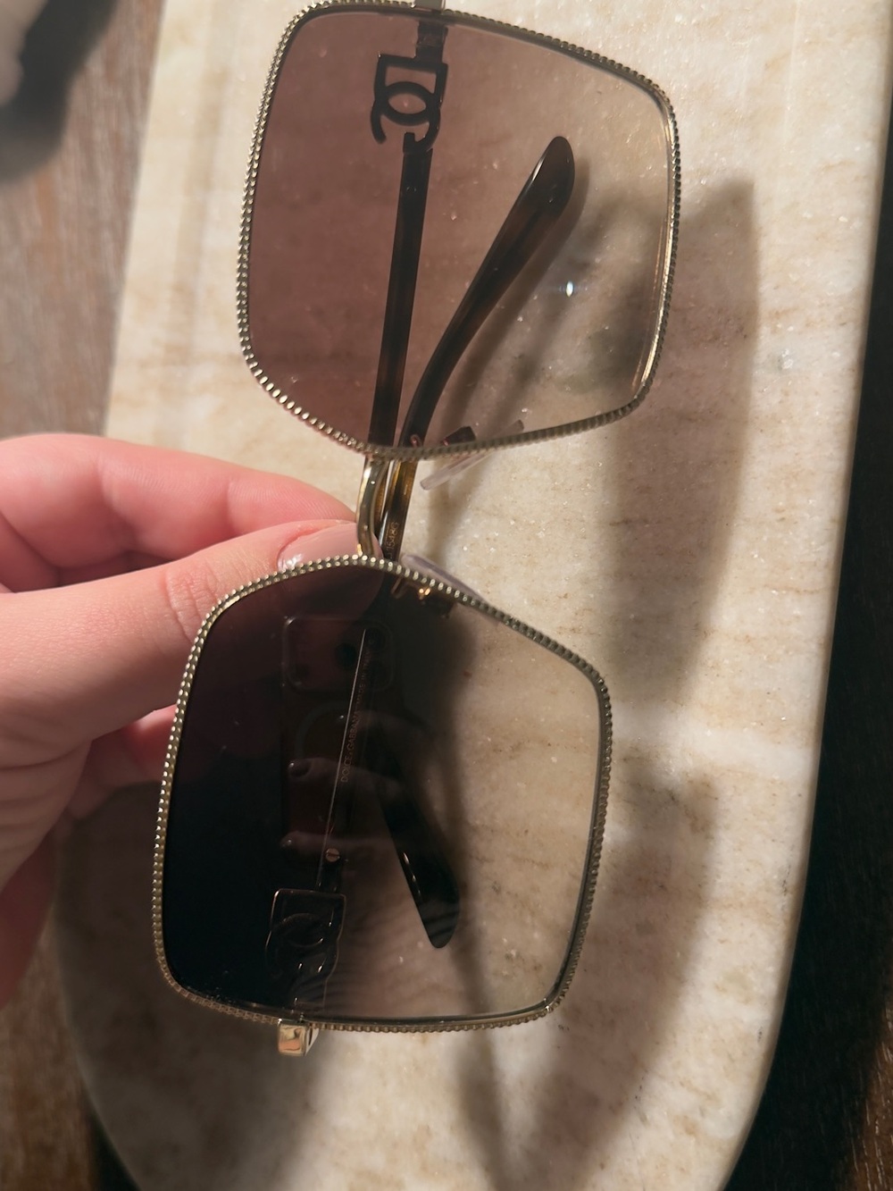 AUTHENTIC Dolce & Gabbana Oversized Square Sunglasses – Gold-Tone Frame